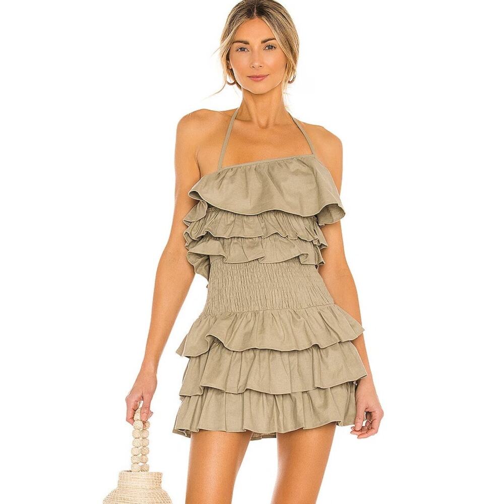 Tularosa Women's Size Small Sage Green Linen Blend Rory Dress Mini Dress